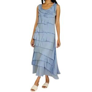 Scandal Sky Blue Silk Ruffles Maxi Dress
